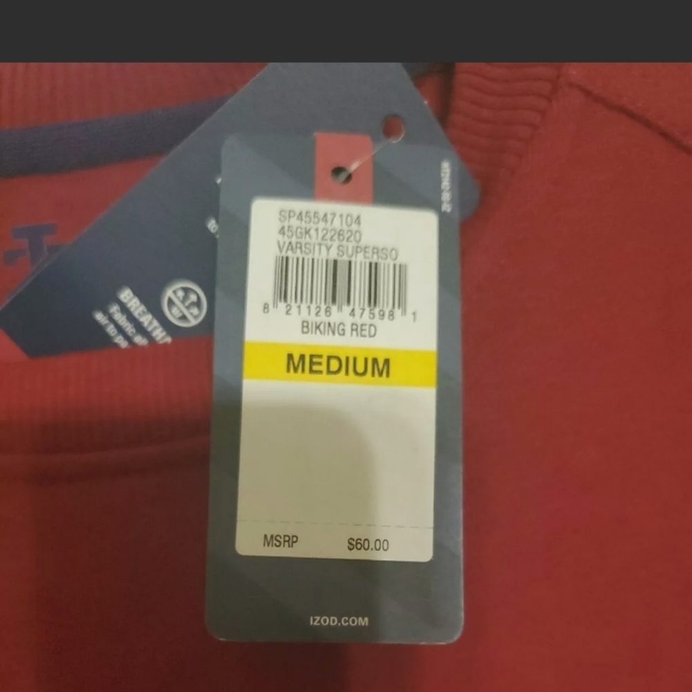 IZOD Varsity Supersoft Biking Red Sweatshirt Sweater - Picture 4 of 6